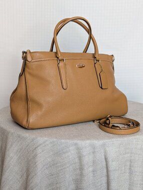 Coach 2015 Morgan Satchel Pebbled Leather Tan Top Handle Crossbody Bag